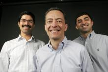 Prof. Todd Giorgio is flanked by graduate students Chinmay Soman (left) and
Ashwath Jayagopal, who recently placed third in the NanoNexus Idea to Product competition.