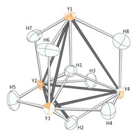 Figure 1: The hydrogen atom (H1) nestles perfectly between four yttrium atoms (orange) in the unusual organometallic compound.

Reproduced with permission from Ref. 2  American Chemical Society