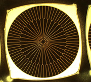 Multi-junction concentrator solar cell with an efficiency of 39.7% at a concentration factor of 300, developed at Fraunhofer ISE. 