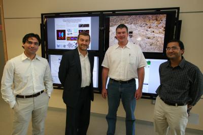 A collection of the proteomics pioneers who recieved the nearly $5 million NIH grant in October 2008. Nuno Bandeira executive director of the Center for Computational Mass Spectrometry, and Jacobs School of Engineering computer science professors Pavel Pevzner, Ingolf Krueger and Vineet Bafna. Not pictured: Steven Briggs a professor of biology at UCSD's Division of Biological Sciences.

Credit: UC San Diego Jacobs School of Engineering