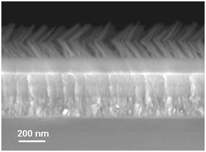 A new antireflective coating developed by researchers at Rensselaer could help to overcome two major hurdles blocking the progress and wider use of solar power. The nanoengineered coating, pictured here, boosts the amount of sunlight captured by solar panels and allows those panels to absorb the entire spectrum of sunlight from any angle, regardless of the suns position in the sky.

Credit: Rensselaer/Shawn Lin