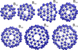 Schematic structures of several boron S-fullerenes.