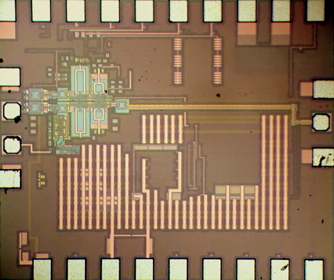 Pictures of IMECs 45nm 60GHz ICs: receiver front-end (left), PLL (middle) and power amplifier (right).