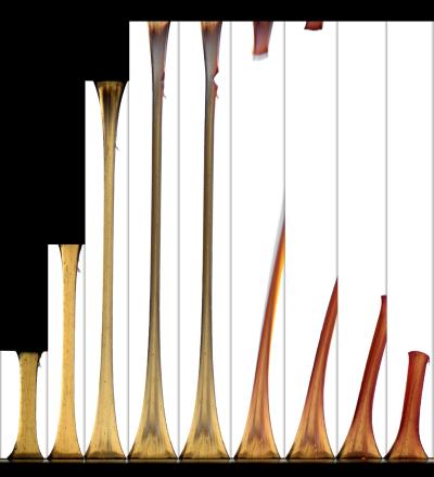 This shows progressive images of a mechanophore linked elastomer during tensile loading. After the polymer reaches a critical strain, a force-induced red color results from selective covalent bond cleavage in the mechanophore just prior to failure.

Credit: Beckman Institute ITG, Darren Stevenson and Alex Jerez