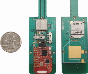 Powercast RF Energy Harvesting Module
This wireless power module combines Powercast's RF energy-harvesting technology with a CAP-XX supercapacitor to create a perpetual, battery-free power source for the wireless sensors commonly used in security, environmental and condition-monitoring systems. The module integrates a power receiving antenna, a Powercast Powerharvester to convert the radio waves into low DC power and a CAP-XX supercapacitor. The supercapacitor stores the harvested energy and provides peak transmission power to a wireless sensor/transmitter board such as the Texas Instruments eZ430-RF2500T. The complete module measures 8" tall x 1" wide x  thick.