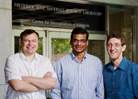 Photo by L. Brian Stauffer

Physics professors Alexey Bezryadin, left, and Paul Goldbart flank graduate student Mitrabhanu Sahu who performed the bulk of the measurements.