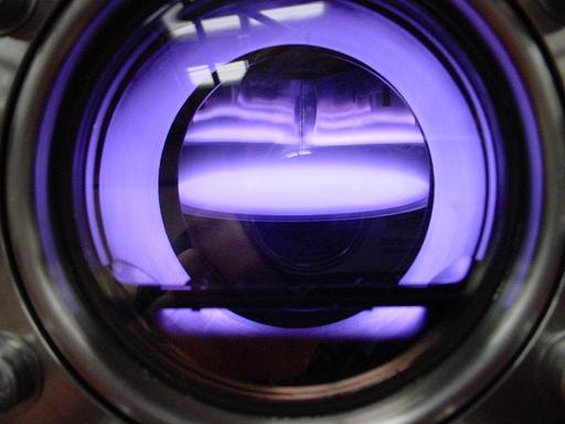 View inside the processing chamber of a Surrey NanoSystems Gamma sputtering system.