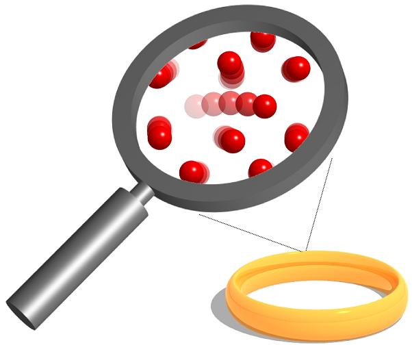 To the naked eye, a wedding ring shows no traces of its "internal unrest". At the atomic level, however, it's a stormy affair, with billions of atoms changing position every second.

Courtesy Michael Leitner