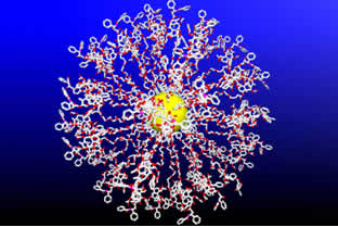 Use of gold nanoparticles improves the drug delivery efficiency of this anticancer drug 
(Credit  Eugen Zubarev/Rice University)
