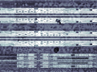 In the prototype optical chip shown here, the circles in the top two rows are "ring resonators" that can filter out light of different wavelengths. 
Image courtesy of Vladimir Stojanovic 