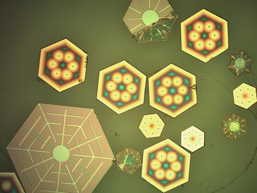 Representative thin crystalline-silicon photovoltaic cells  these are from 14 to 20 micrometers thick and 0.25 to 1 millimeter across. (Image by Murat Okandan)