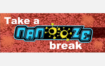 The marquee banner for the Take a Nanooze Break exhibition.  Credit: Carl Batt, Cornell
