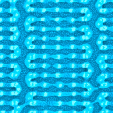 MIT researchers coaxed tiny, chainlike molecules to arrange themselves into complex patterns, like this one, on a silicon chip. Previously, self-assembling molecules have required some kind of template on the chip surface  either a trench etched into the chip, or a pattern created through chemical modification. But the MIT technique instead uses sparse silicon hitching posts. The molecules attach themselves to the posts and spontaneously assume the desired patterns. Image: Yeon Sik Jung and Joel Yang