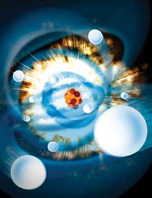 First experiments at SLAC's Linac Coherent Light Source stripped electrons one by one from neon atoms. Credit: Gregory Stewart, SLAC.