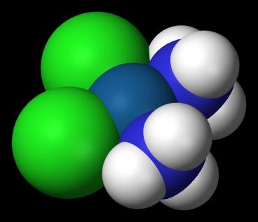 A 3-D rendering of cisplatin. 