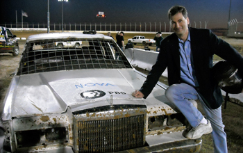 New York Times technology reporter David Pogue travels the globe to examine the latest advancements in materials research and to find out what the future might hold. Here he examines the strength of steel. Credit: Courtesy of WGBH Boston