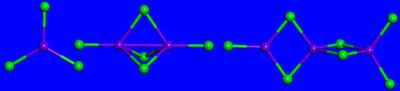 This image illustrates MnxCl2x+1clusters - new class of magnetic superhalogens.The violet and green spheres represent Mn and Cl atoms, respectively. Image courtesy of Puru Jena, Ph.D./VCU, and Anil Kandalam, Ph.D./McNeese State University.