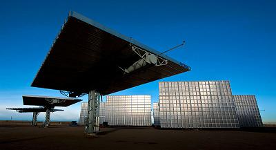 The Amonix 7700 Concentrated Photovoltaic (CPV) Solar Power Generators are being tested for reliability and performance at the SolarTAC facility in Aurora, Colo. Credit: Dennis Schroeder