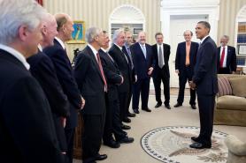 President Barack Obama talks with U.S. recipients of the 2010 Kavli Prize in the Oval Office on Monday, June 6. (Official White House Photo by Pete Souza)