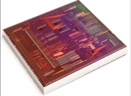 Logic IC stacked on DRAM IC, connected using TSVs and microbumps