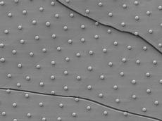 Nanoparticles on a water-oil interface under the cryo-scanning electron microscope. To measure the contact angle, the sample was fractured and coated with metal at an oblique angle. (Photo: Lucio Isa / EMEZ/ ETH Zurich) 