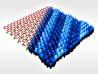 These are electronic stripes, called "charge density waves," on the surface of a graphitic superconductor.

Credit: K. A. Rahnejat