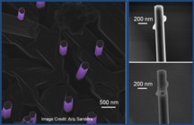 The helium ion microscope has high depth of focus and resolution providing researchers with images of gallium nitride nanowires that would be impossible to produce with electron microscopy. In addition, helium ions provide the ability to etch very precisely.