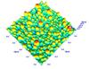 A 3D atomic force microscope topography image of metallic nanoparticles deposited on graphite.