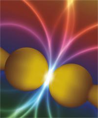 The image shows, in an artistic manner, the change in color when a quantum tunnel effect is produced in a subnanometric gap.

Credit: Picture courtesy of Cambridge University