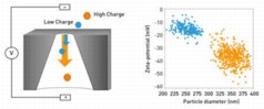 Izons new method enables researchers to simultaneously measure the charge and size of individual particles from the resistive pulse signal they generate when passing through Izons elastic, size-tunable, pore sensor. The unique advantage of the technique is that it can be applied to accurately measure polydisperse or complex multi-modal suspensions composed of particle sets with different size and charge, which was not possible before.