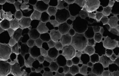 Scanning electron microscope image of newly developed foam biomaterial with just the right amount of random stickiness so that stem cells can adhere and grow into mature tissue cells.