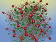 Simulation snapshot of a diamond crystal built of soft patchy diblock star polymers (Copyright: American Physical Society)