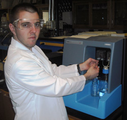 Erik Pfeiffer, a graduate student in the Brant Group, using a NanoSight NS500 at the University of Wyoming