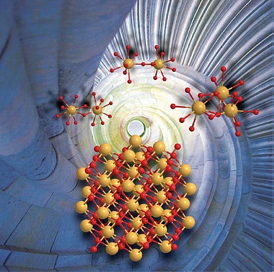 Ce(IV) dimers and trimers form in aqueous solution nanometer-sized cer dioxide crystals (CeO2). The size of the nanocrystals is in the order of two to three nanometers.
Picture: A. Ikeda-Ohno