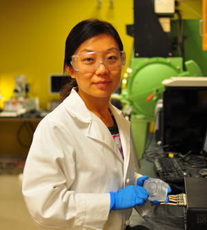 UCSC graduate student Hanyu Wang (above) is first author of the paper describing a novel solar-microbial device for generating hydrogen fuel.Photo by Song Yang