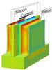 The electrical current passing through a transistor is conducted by a slice of silicon. In the new transistor, this is sandwiched between layers of piezoelectric material. As this material (shown in red) expands, the silicon (shown in blue) is compressed. 