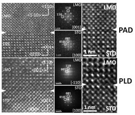 Quality comparison of the 15 nanometres layers obtained by PAD (chemical deposition) or PLD (pulsed laser deposition). 