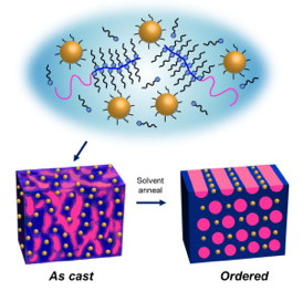 Upon solvent annealing, supramolecules made from gold nanoparticles and block copolymers will self-assemble into highly ordered thin films in one minute.