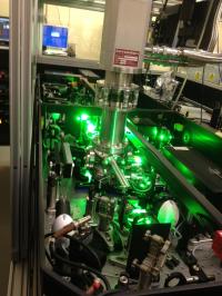 The experiment was undertaken at Rutherford Appleton Laboratories in the Artemis laser facility using an advanced femtosecond laser system to resolve rotations of complexes. The picture shows a section of the laser system used during the experiments.

Credit: Gediminas Galinis (University of Leicester)