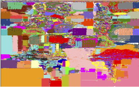 Advanced techniques such as "structured placement," shown here and developed by Markov's group, are currently being used to wring out optimizations in chip layout. Different circuit modules on an integrated circuit are shown in different colors. Algorithms for placement optimize both the locations and the shapes of modules; some nearby modules can be blended when this reduces the length of the connecting wires.

Credit: Jin Hu, Myung-Chul Kim, Igor L. Markov (University of Michigan)