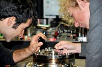 Ph.D. students Giovanni Guccione (left) and Harry Slatyer examine their gold coated nanowire probe in the Quantum Optics Laboratory at the Australian National University.

Credit: ANU Quantum Optics Group