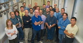 Brookhaven Lab team members who will run the new Life Science and Biomedical Technology Research Resource (LSBR) at NSLS-II: Front arc, left-to-right: Lisa Miller, Jean Jakoncic, Annie Hroux, Bob Sweet, Sean McSweeney, John Lara, Stu Myers, and Lin Yang. The rest, left-to-right: Edwin Lazo, Leon Flaks, Allen Orville, Shirish Chodankar, Rick Jackimowicz, Sonya Kiss, Steve LaMarra, John Skinner, Ryan Tappero, Matt Cowan, Babak Andi, Martin Fuchs, Vito Graziano, and Tom Langdon. Missing from the picture: Dieter Schneider, Howard Robinson, Alex Soares, Vivian Stojanoff, Lonny Berman, Kun Qian, Grace Shea-McCarthy, and Neil Whalen.