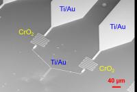 This image, taken with an electron microscope, shows two compact chromium oxide resistors in series with a quantum phase-slip nanowire. (The nanowire is too small to see at this scale.)

Credit: James Sagar, Nick Constantino, Chris Nash, Jon Fenton and Paul Warburton/ University College London