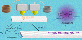 The researchers put slightly different plastics in each of the printers two print heads. One of the plastics changes color when it is stretched.A.J. Boydston / UW