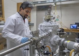 Masoud Kaveh-Baghbadorani, a doctoral student in UC's Department of Physics, conducts research to improve the performance of plasmonic devices.
CREDIT: Jay Yocis/University of Cincinnati