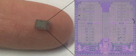 CoSMIC (Columbia high-Speed and Mm-wave IC) Lab full-duplex transceiver IC that can be implemented in nanoscale CMOS to enable simultaneous transmission and reception at the same frequency in a wireless radio.
CREDIT: Image courtesy Jin Zhou and Harish Krishnaswamy, Columbia Engineering