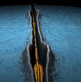 Thermal gradients associated with mild heating of a metallic carbon nanotube induces thermocapillary flows in a thin organic overcoat. The result is an open trench with the tube at the base.
CREDIT: J.Rogers/UIUC