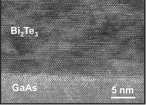 Cross sectional HRTEM image of bismuth telluride thin-film grown on gallium arsenide substrate.
CREDIT: Courtesy of Junqiao Wu, Berkeley Lab