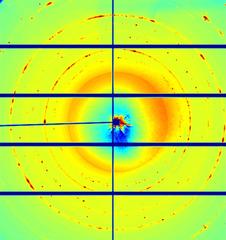 The X-ray diffraction image contains detailed information of the nanostructure of the photosensitive film. Successive images show the dynamic changes during exposure by hiking and splitting individual Diffraktionspunkte. Picture: Jeff (Zhifeng) Huang / UCLA