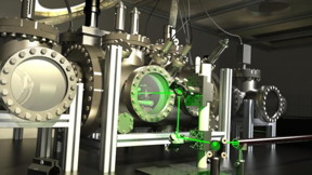 Interference of complex molecules are pictured in the Kapitza-Dirac-Talbot-Lau interferometer.

Copyright: Quantum Nanophysics group, University of Vienna; Image: Mathias Tomandl & Patrick Braun